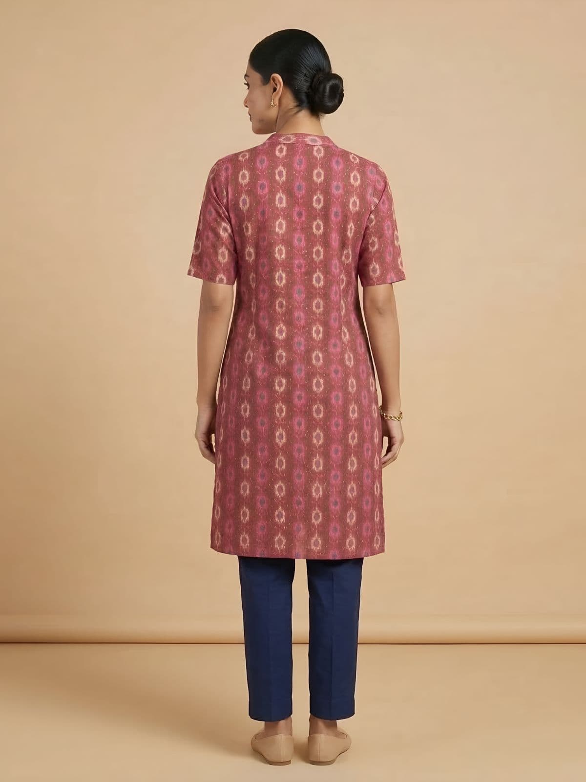 Elegant Maroon Cotton Kurti with Geometric Print and Mandarin Collar - View 2